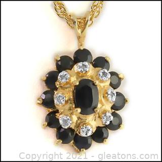 Stunning Womens 18K Yellow Gold Over Solid Sterling Silver Diamonds and 2.40 CTW Sapphire 18 Inch Designer Necklace